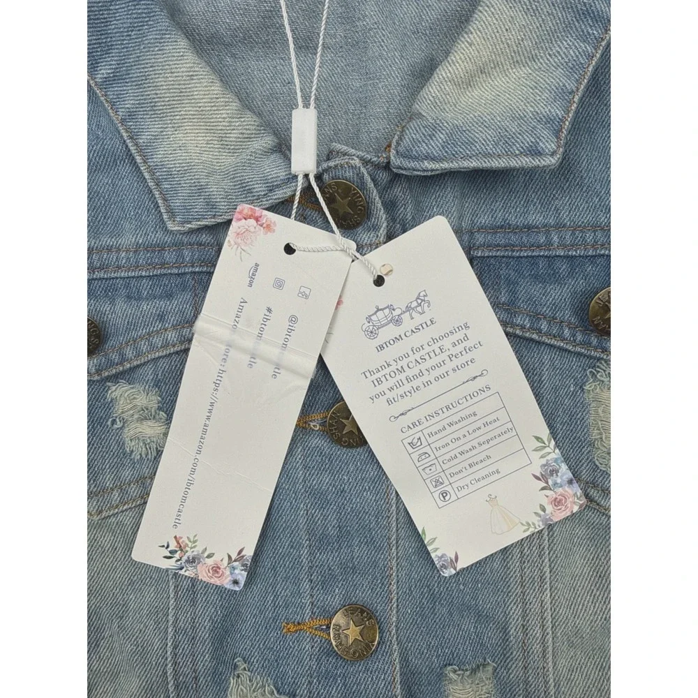 IBTOM CASTLE Baby Girls 6/12M (80) Distressed‎ Denim Light Wash Jacket NWT